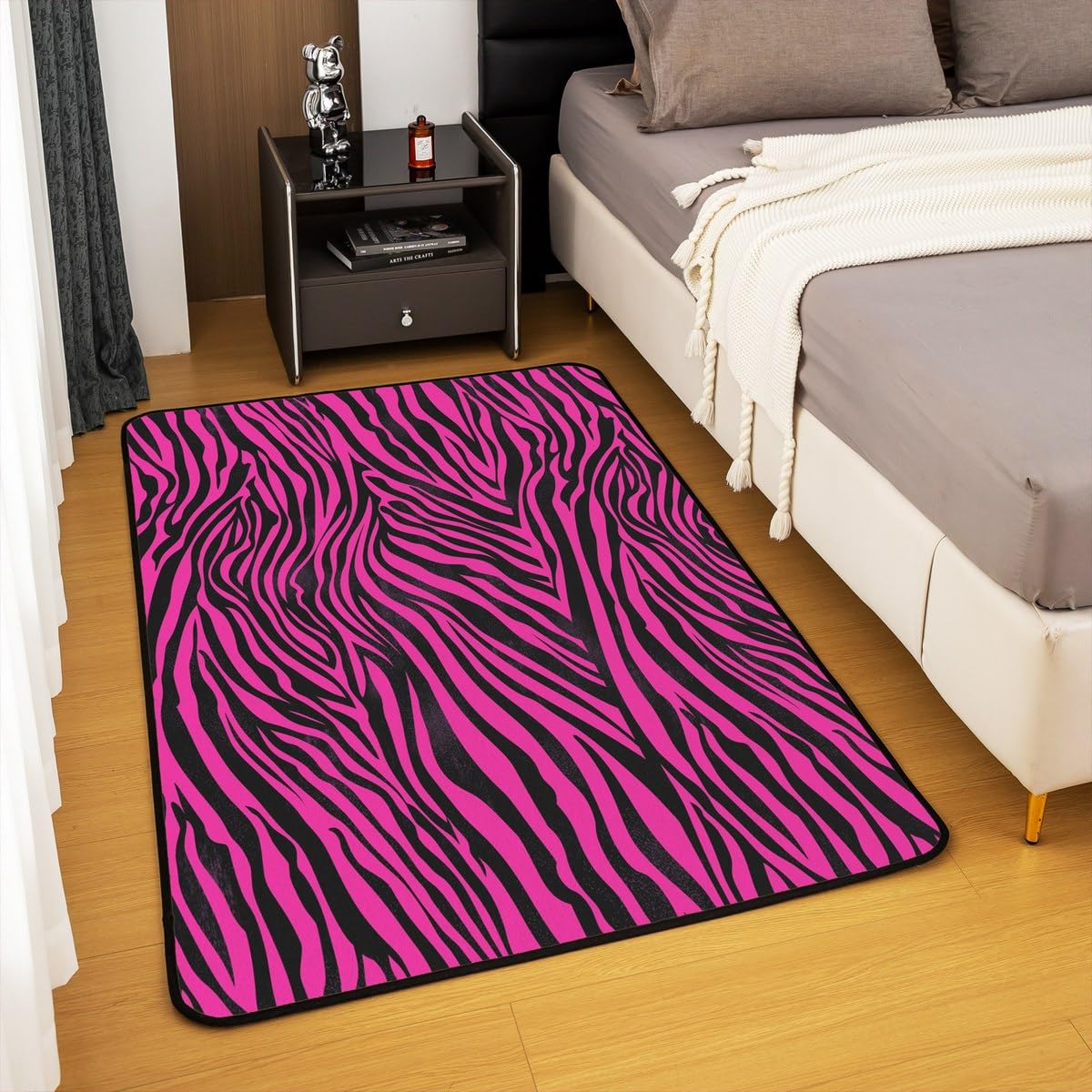 Feelyou Zebra Decorative Carpet Area Rug 3x5 Animal Print Living Room Rugs for Kids Boys Girls Decor Hot Pink Accent Rug Abstract Art Decorative Rug Stripes Doormats Floor Mat