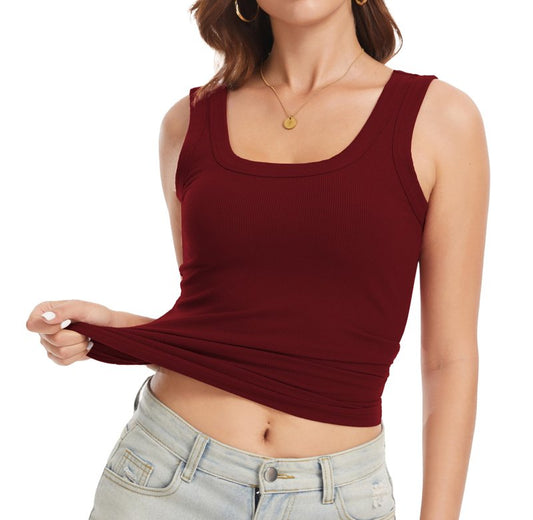 Womens Sleeveless Scoop Neck Tank Top Ribbed Fitted Summer Basic Slim Cute Tops 2026 Y2k Trendy Clothes Maroon