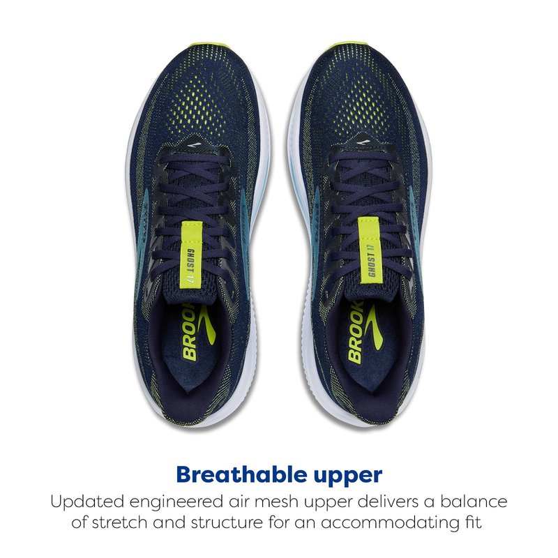 Brooks Men’s Ghost 17 Neutral Running Shoe - Peacoat/Lime/Blue - 8.5 Narrow