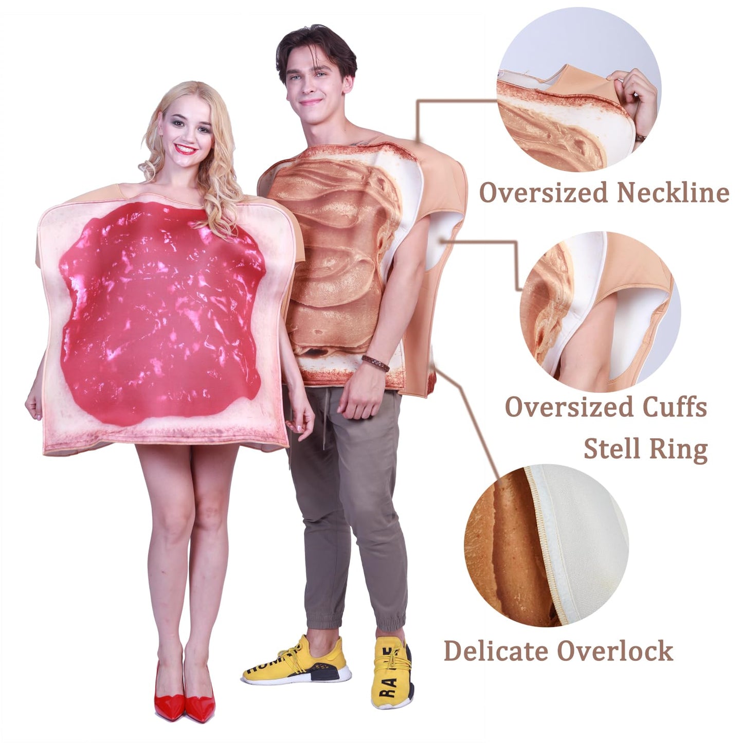 EraSpooky Couple Halloween Costume Bread Slices Peanut Butter and Jelly Costume Adults Cosplay Party Funny Food Mascot (Couple Jam Suit(2PCS))