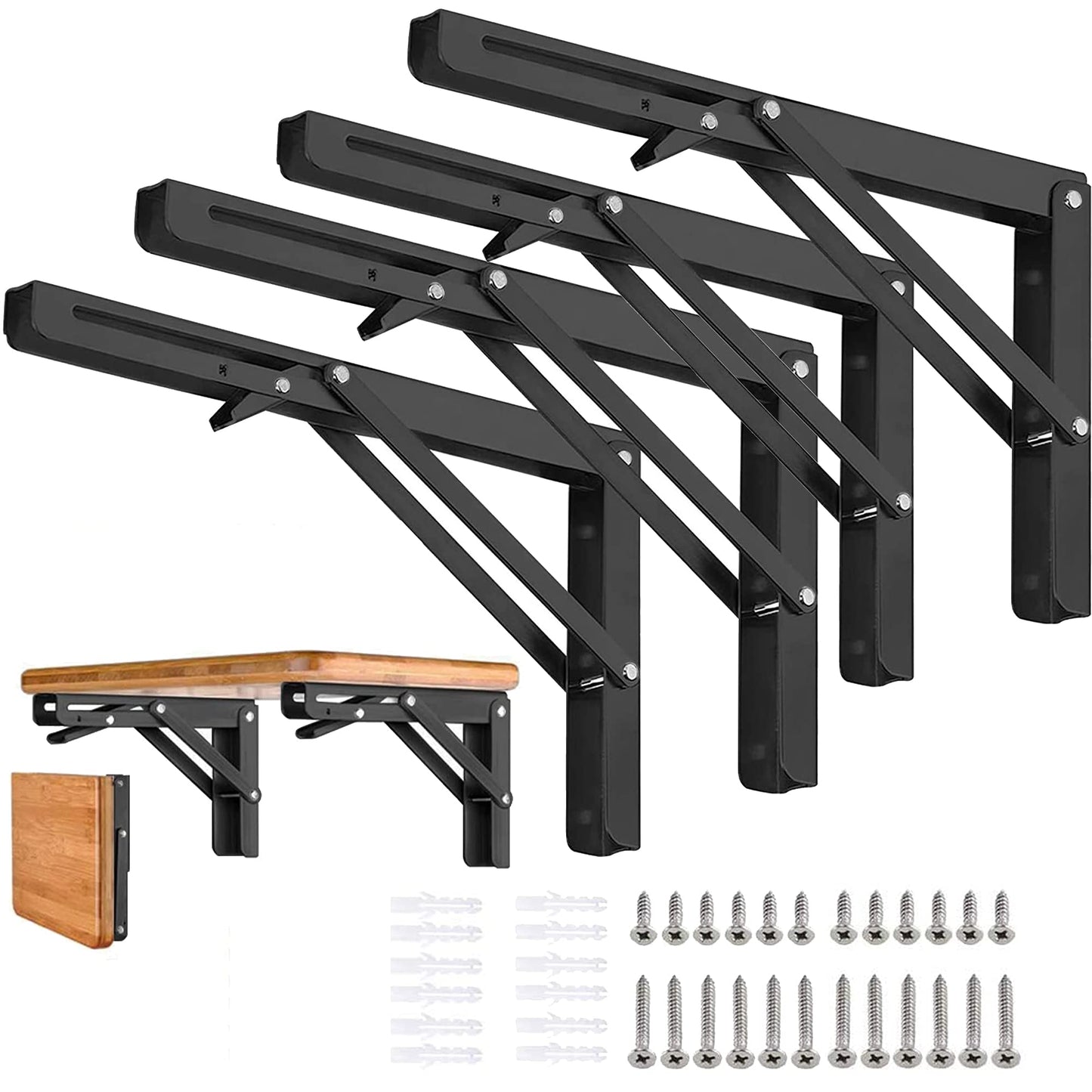 Folding Shelf Brackets - 24 Inch 2 Pcs Heavy Duty Metal Collapsible Triangle Shelf Bracket, DIY Wall Mounted Shelf Bracket, Space Saving for Bench Table