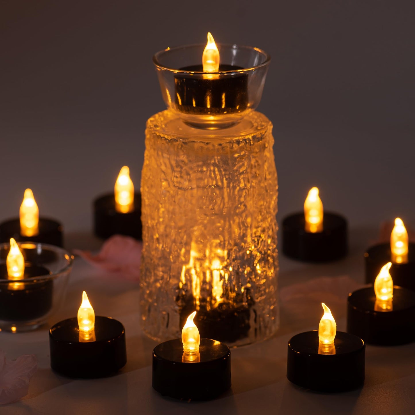 Pandaing Lasts 2X Longer Black Flameless Tealight Candles, 40 Pack, Batteries Included, Realistic Tea Lights Candles, Flickering Bright Tealights, Battery Operated Candles for Halloween Decorations