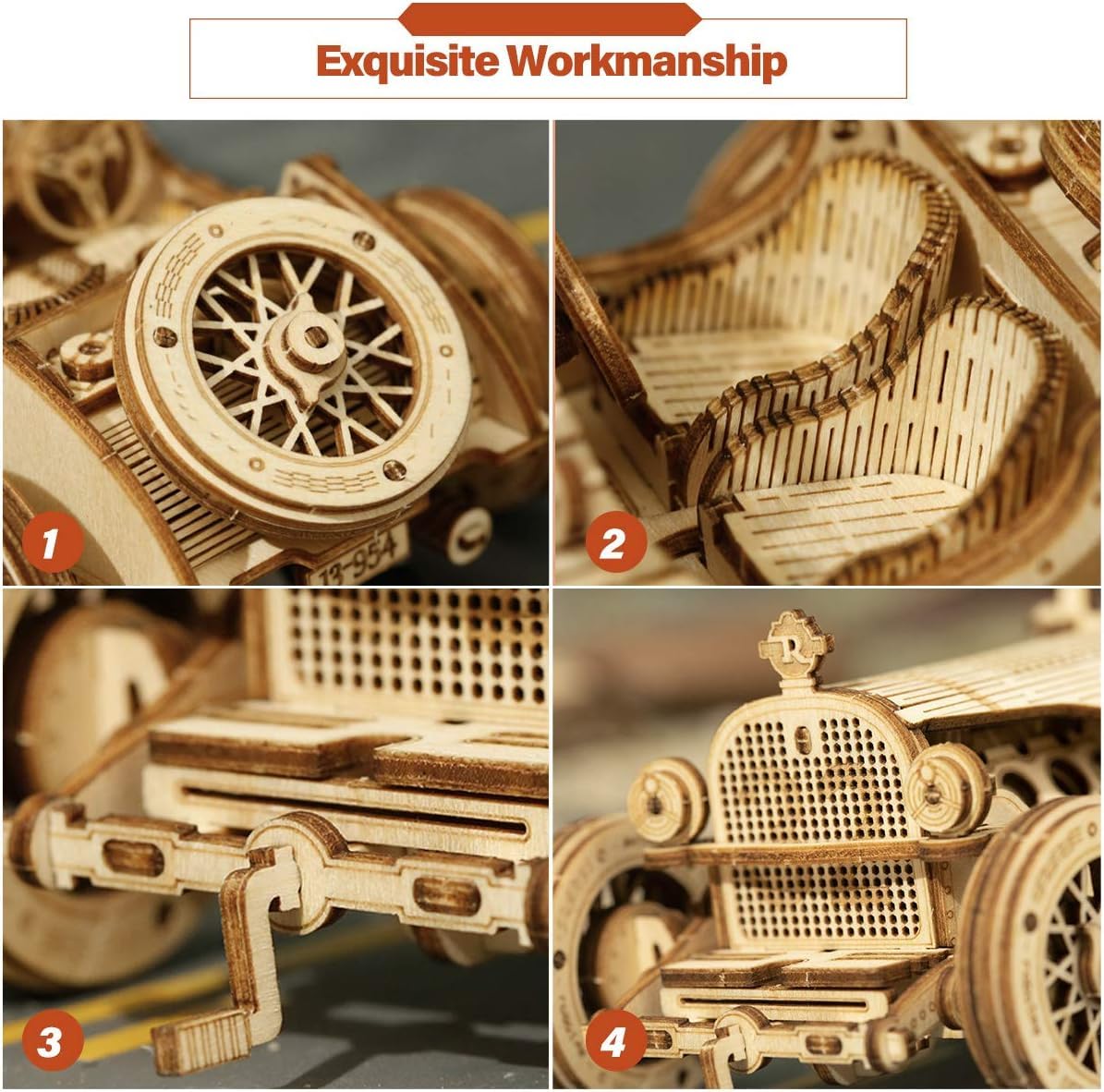 ROKR Car Wooden Model kit For Adult - 3D Puzzle Model Building Kits - Christmas Birthday Gifts For Teens and Adults (Grand Prix Car)