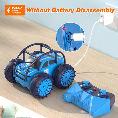 MaxTronic Fast Direct Charging Remote Control Cars, 360° Flip Waterproof Stunt Car with ON/OFF Cool LED, 2.4GHz 4WD Indoor Outdoor Kids RC Toy Gift ideas for Kids Boys Girls