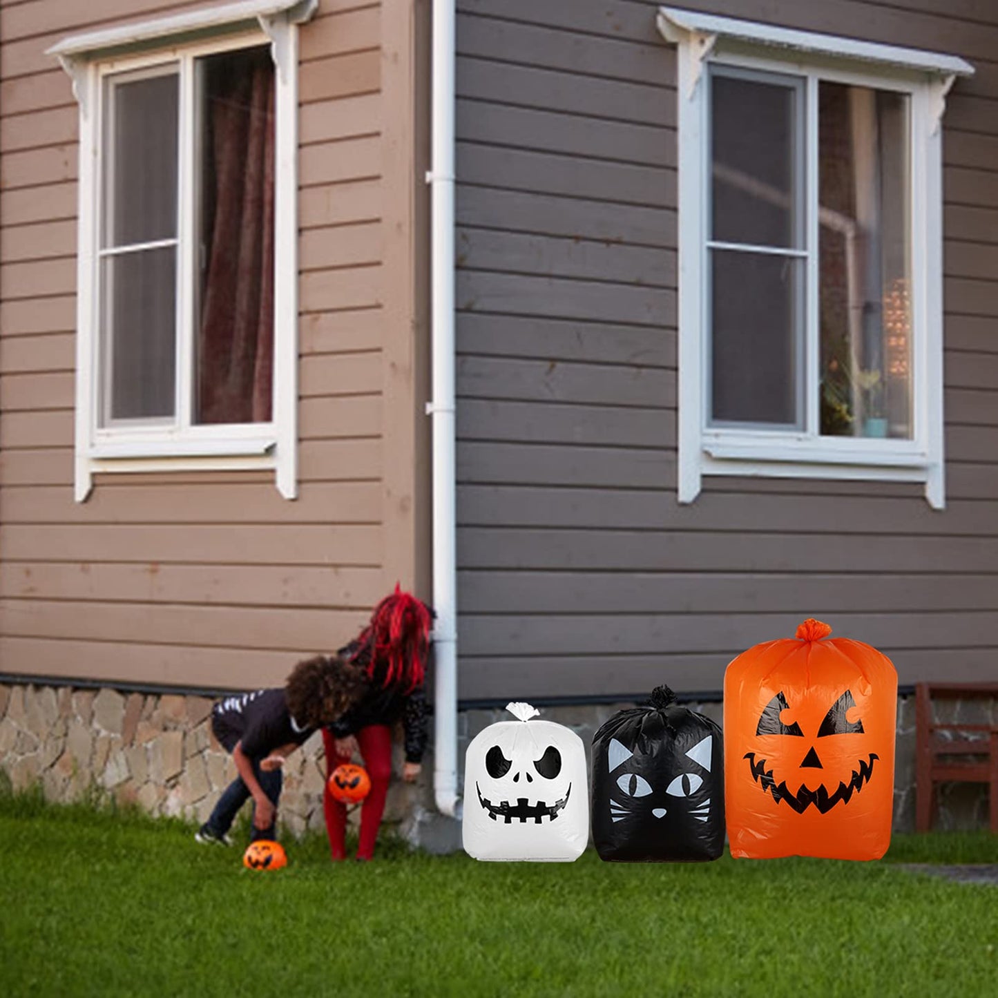 Giiffu 9-Pack Halloween Leaf Bags with Twist Ties – Heavy Duty Pumpkin Yard Waste Bags for Lawn, Garden, Porch, Indoor & Outdoor Halloween Decorations