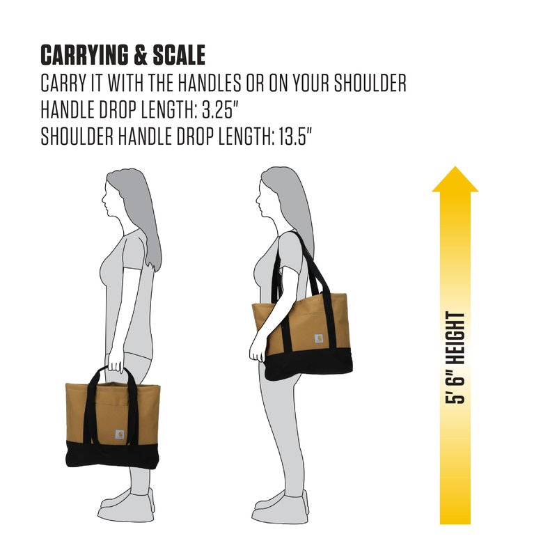 Carhartt Classic Vertical Open Tote Bag, Durable Water Repellent Material W/Hand and Shoulder Straps, Early Fog, 18L