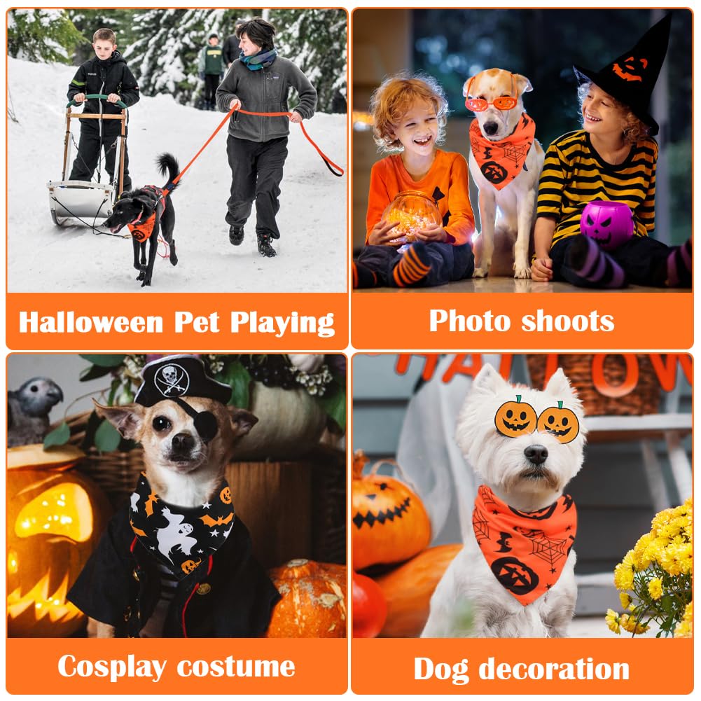 Vivifying 2 Pack Halloween Dog Bandanas, Spooky and Pumpkins Halloween Accessories for Pets, Dog Scarf Costume for Trick-or-Treating, Photo Prop, and Party Decor (Large, Orange & Black)
