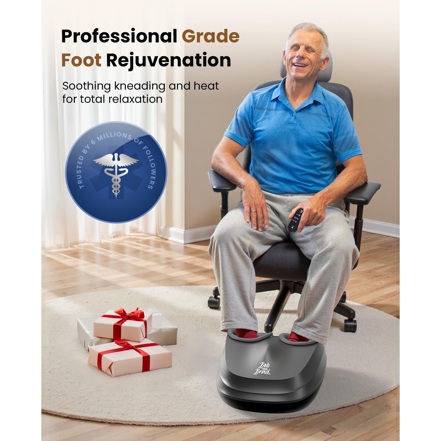 BOB AND BRAD Foot Massager with Heat and Remote, Shiatsu Deep Kneading Electric Feet Massager Machine for Plantar Fasciitis, Men Size 12