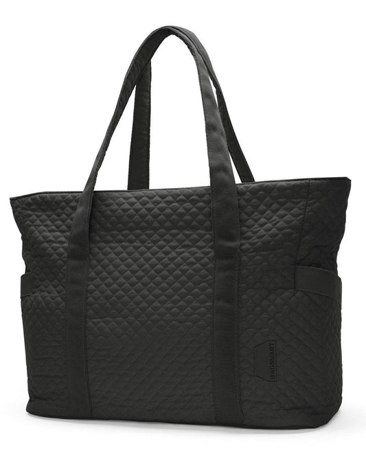 BAGSMART Large Tote Bag For Women, Travel Shoulder Bag Top Handle Handbag with Yoga Mat Buckle for Gym, Work, Travel(Black, Large