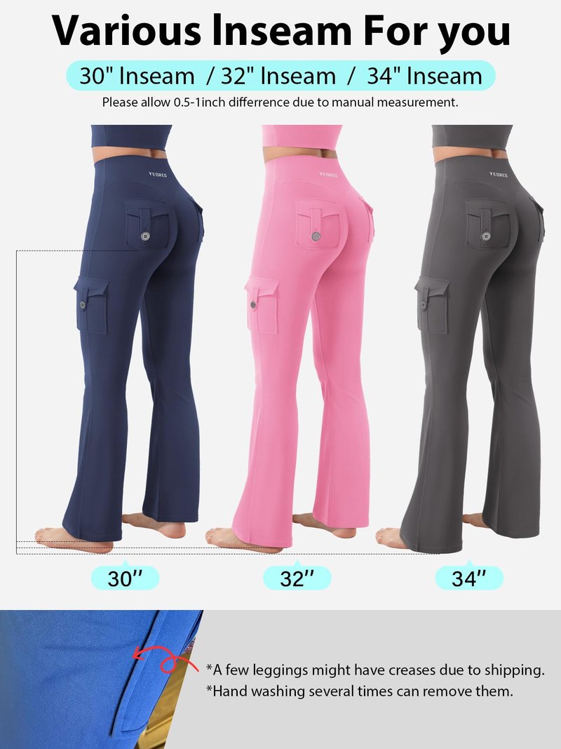 YEOREO CoreFlex Women Workout Flare Leggings with Pockets Hidden Scrunch High Waisted Cargo Gym Yoga No Front Seam Leggings Pink XL