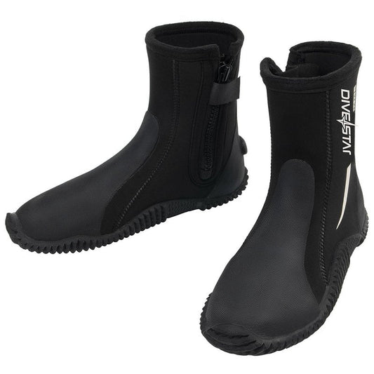 Skyone Neoprene Dive Boots, Men's & Women's 5MM Wetsuit Surf Booties, Tall Zippered Anti-Slip Rubber Sole Scuba Boots, Diving Booties for Sailing Snorkeling (Black, Mens 9 / Womens 10)