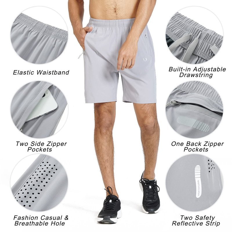 NORTHYARD Men's Athletic Running Shorts Quick Dry Workout Shorts 7"/ 5"/ 9" Lightweight Sports Gym Basketball Tennis Hiking Exercise Grey XL