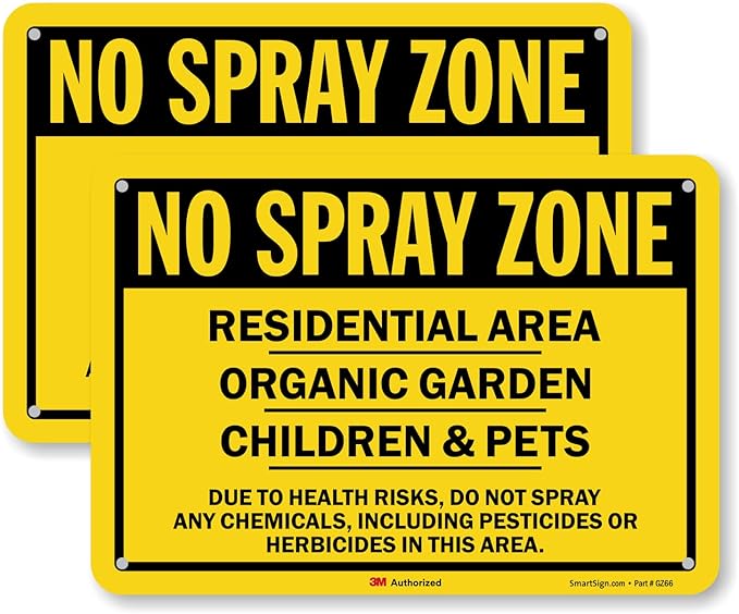 SmartSign (Pack of 2) 7 x 10 inch “No Spray Zone - Residential Area, Children & Pets, Organic Garden” Sign, 55 mil HDPE Plastic, Black and Yellow, Made in USA