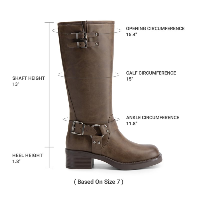 DREAM PAIRS Women's Knee High Boots Side Zipper Motorcycle Boots Square Toe Chunky Low Heel Fashion Buckles Biker Riding Boots,Size 8,Brown-Nubuck,SDKB2412W