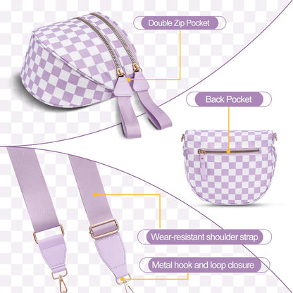 Checkered Crossbody Bag,Nylon Bum Bags for Women Crossbody,Spacious Sling Bag Purse Fanny Packs with Shoulder Strap