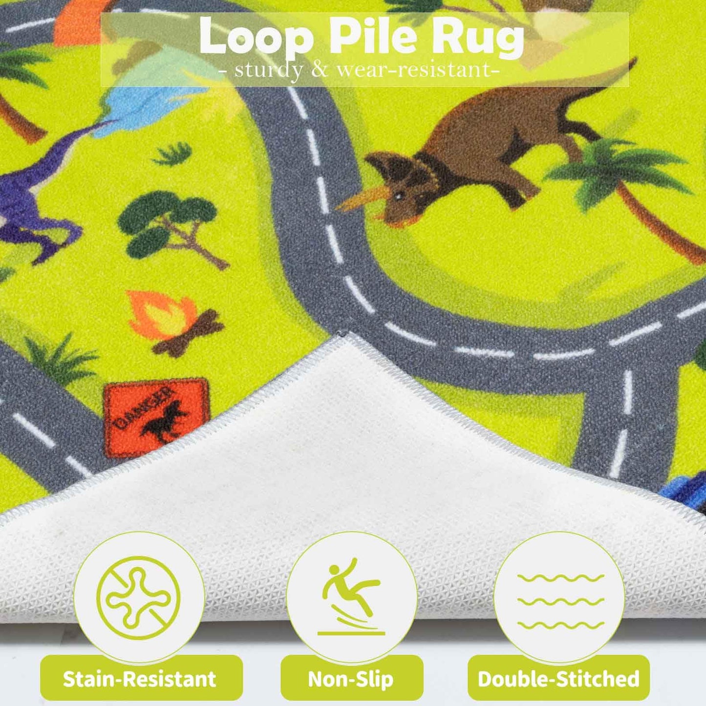LIVEBOX Kids Dinosaur Car Rug 3x5, Play Rugs with Roads for Toy Cars, Washable Non Slip Advanture Dino Carpet for Boys Bedroom, Playroom