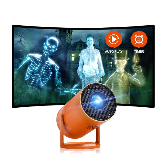 AAXA HP Halloween Projector (2025 Upgraded) for Haunted Windows, Auto-Start, Holographic Projections, Short Throw, HD 1080P, Portable Projector with 8 Pre-Loaded Hologram Movies, Built-in Speaker