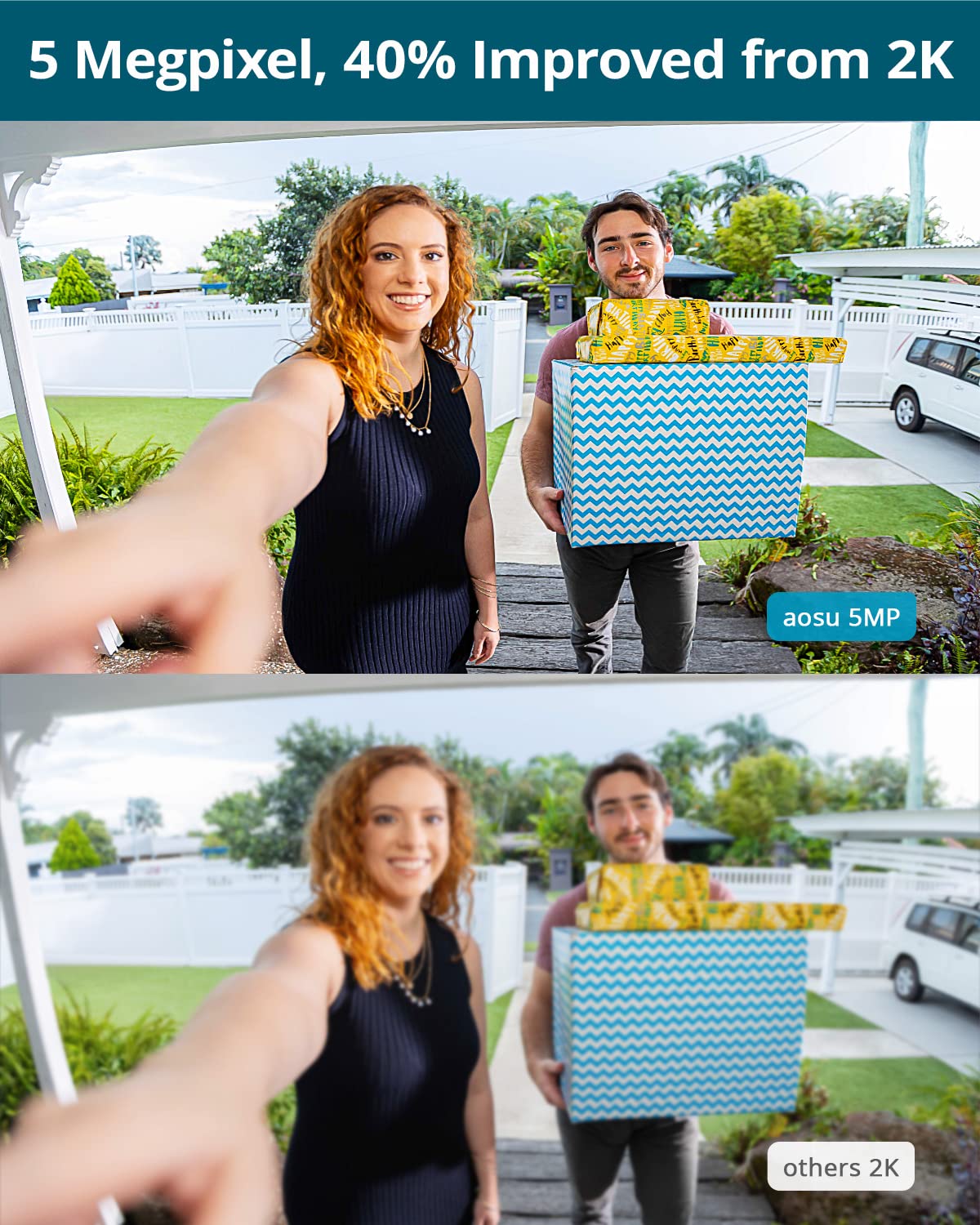 AOSU Doorbell Camera Wireless, 5MP Ultra HD, Support Local Storage, 2.4/5 GHz WiFi Video Doorbell with Homebase, Battery/Wired Powered, Work with Alexa & Google Assistant