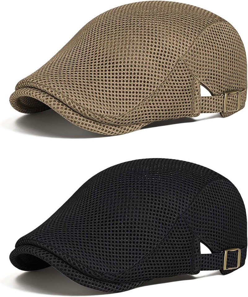 Men's Flat Caps - Adjustable Breathable Mesh Newsboy Beret | 2-Pack Irish Cabbie Hats