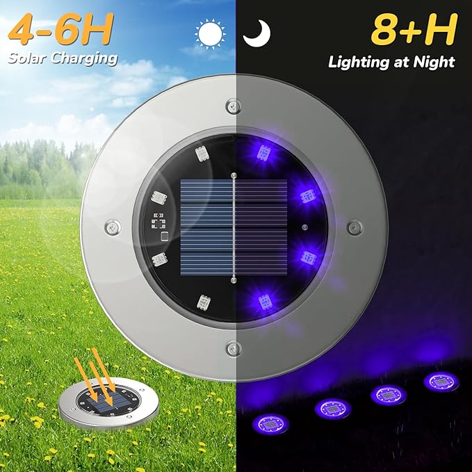 INCX Halloween Solar Lights Outdoor,12 Pack Solar Pathway Lights with Auto On/Off，Waterproof & Anti-Rust Landscape Lighting for Garden, Yard, Patio, Deck - Halloween Decorations,Purple