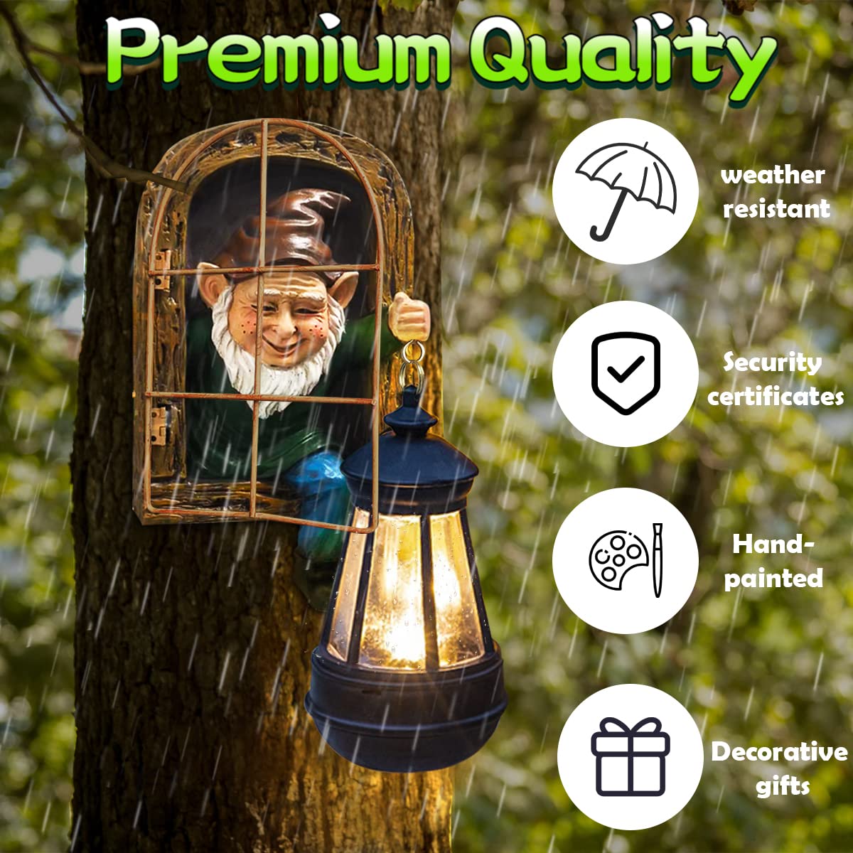 REYISO Whimsical Fairy Garden Gnomes with Solar Lights-10 Elf Out The Door Tree Hugger Garden Statues-Outdoor&Yard Decor-Tree Face Sculpture,Ideal Halloween Gifts - Yard Art for Patio,Fence,Wall