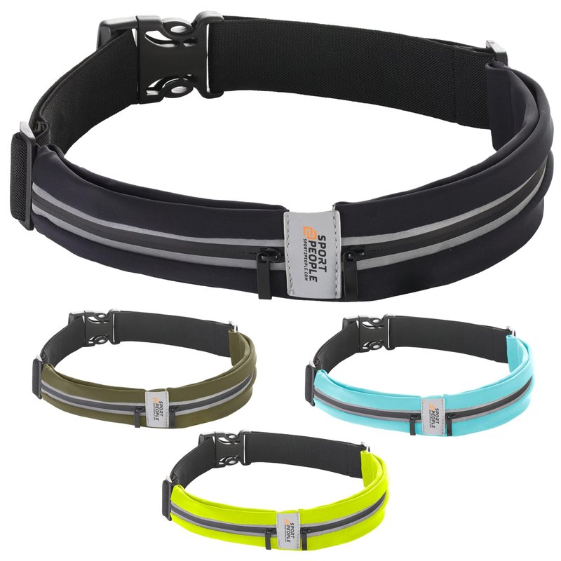 Running Belt for Women and Men, Waterproof Phone Holder for Running, Reflective 2-Pocket Waist Pack for Storing Runner’s Essentials Safely, Running Fanny Pack Fits Most Phones, Adjustable Belt Bag