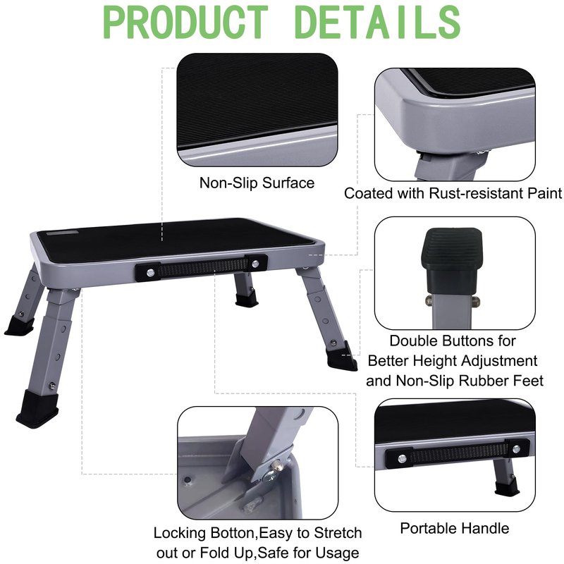 3 Levels Adjustable Folding Step Stool,Foldable RV Step Stool,Safer Metal Stepping Stool for Adults and Seniors,Sturdy and Stable,350 Ibs Capacity,for Bedroom,Kitchen,Office,SUV and More Use