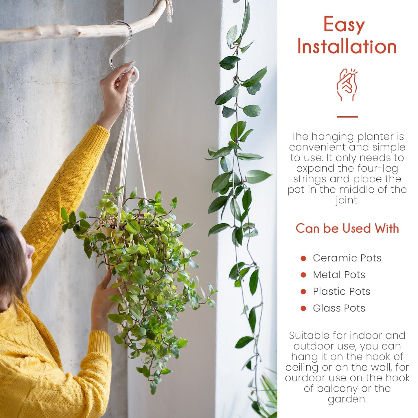 Macrame Plant Hangers Indoor Macrame Hanging Planters for Indoor Plants, 6 Pack Hanging Plant Holders Indoor Hanging, Macromay Plant Hangers for Indoor Plant Hanger, Outdoor Flower Pots Holder