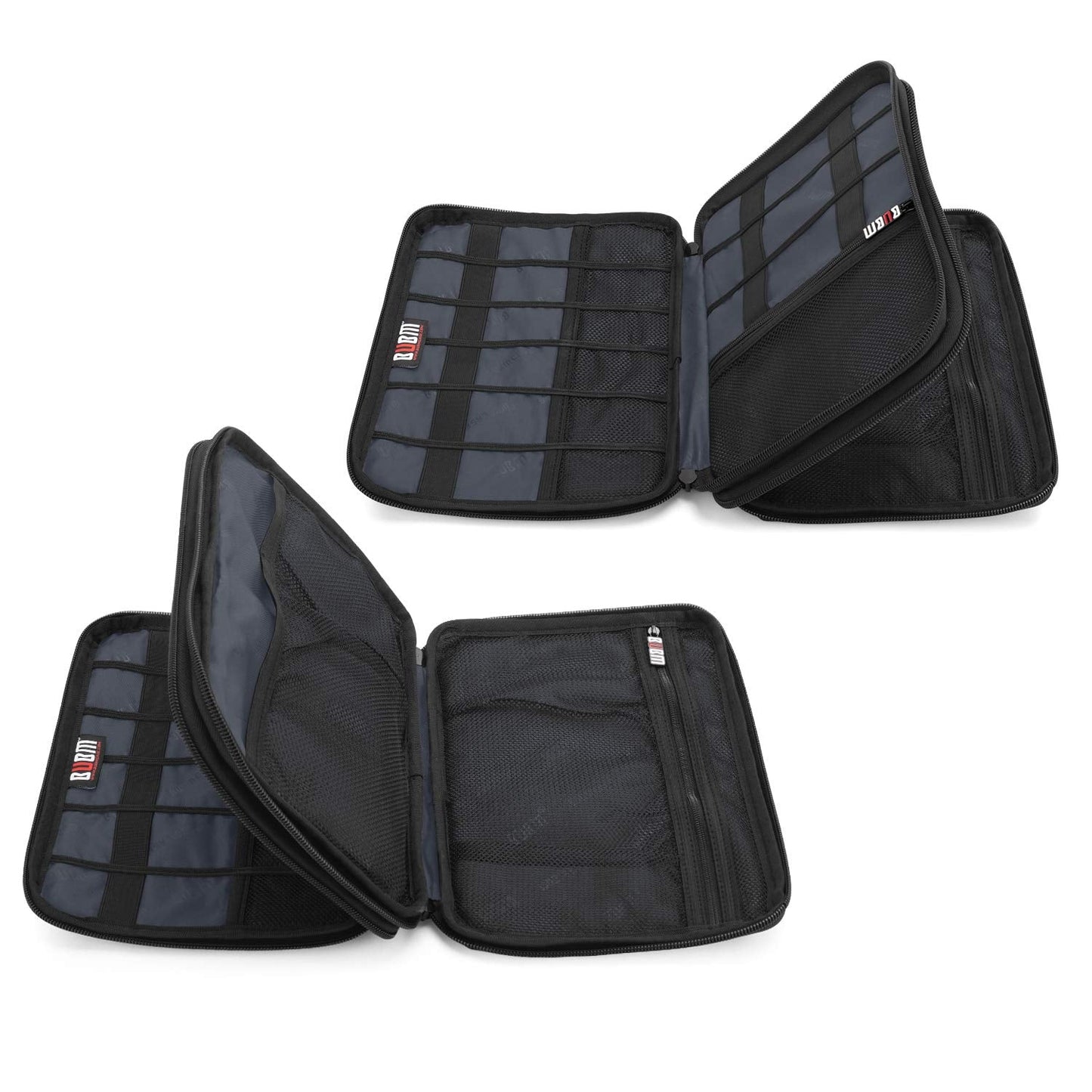 BUBM Double Layer Electronic Accessories Organizer, Travel Gear Bag for Cables, USB Flash Drive, Plug and More, Perfect Size Fits for iPad mini (Medium, Gray)