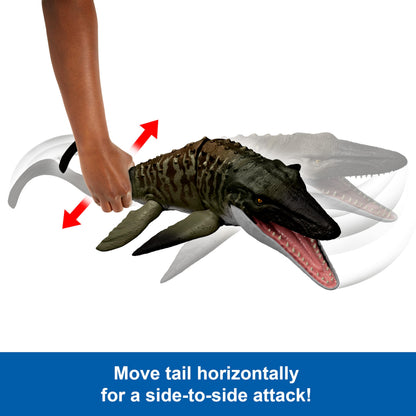 Mattel Jurassic World Rebirth Bite N Blast Mosasaurus Action Figure & Mini Dilophosaurus, Wide Jaw Dinosaur Toy, Movie-Accurate Posable, Digital Play, JJP80