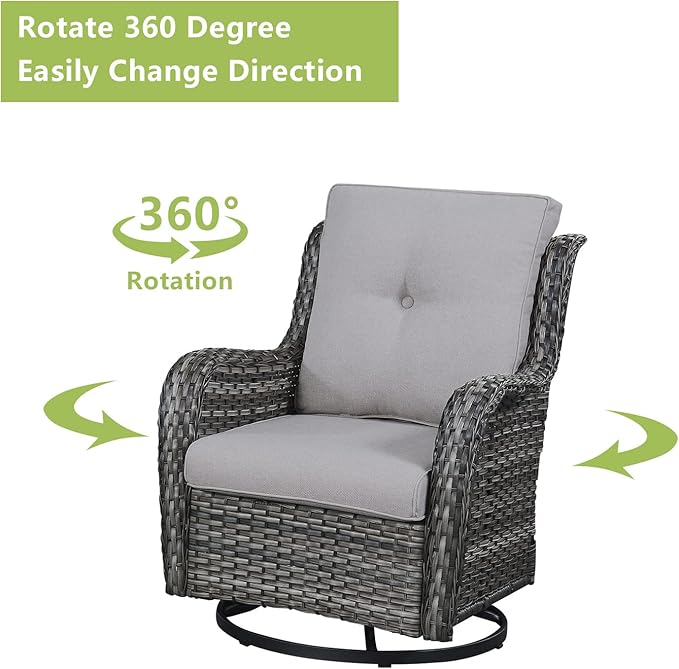 Rilyson Wicker Patio Furniture Set - 7 PC Rattan Outdoor Sectional Conversation Sets with 2 Rocking Swivel Chairs,2 Ottomans,1 Sofa,1 Loveseat and 1 Coffee Table for Porch Deck(Mixed Grey/Grey)