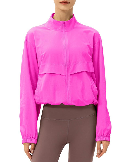 Locachy Women's Lightweight Zip Up Athletic Jacket Stand Collar Windproof Sun Protection Workout Outdoor Jacket Rose M