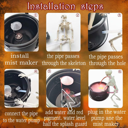 Halloween Decoration, Ultrasonic Mist Maker Fogger with Black Witch Cauldron Halloween Skeleton Splash Guard, Spooky Hocus Pocus Party Halloween Decor for Home Table Kitchen Garden