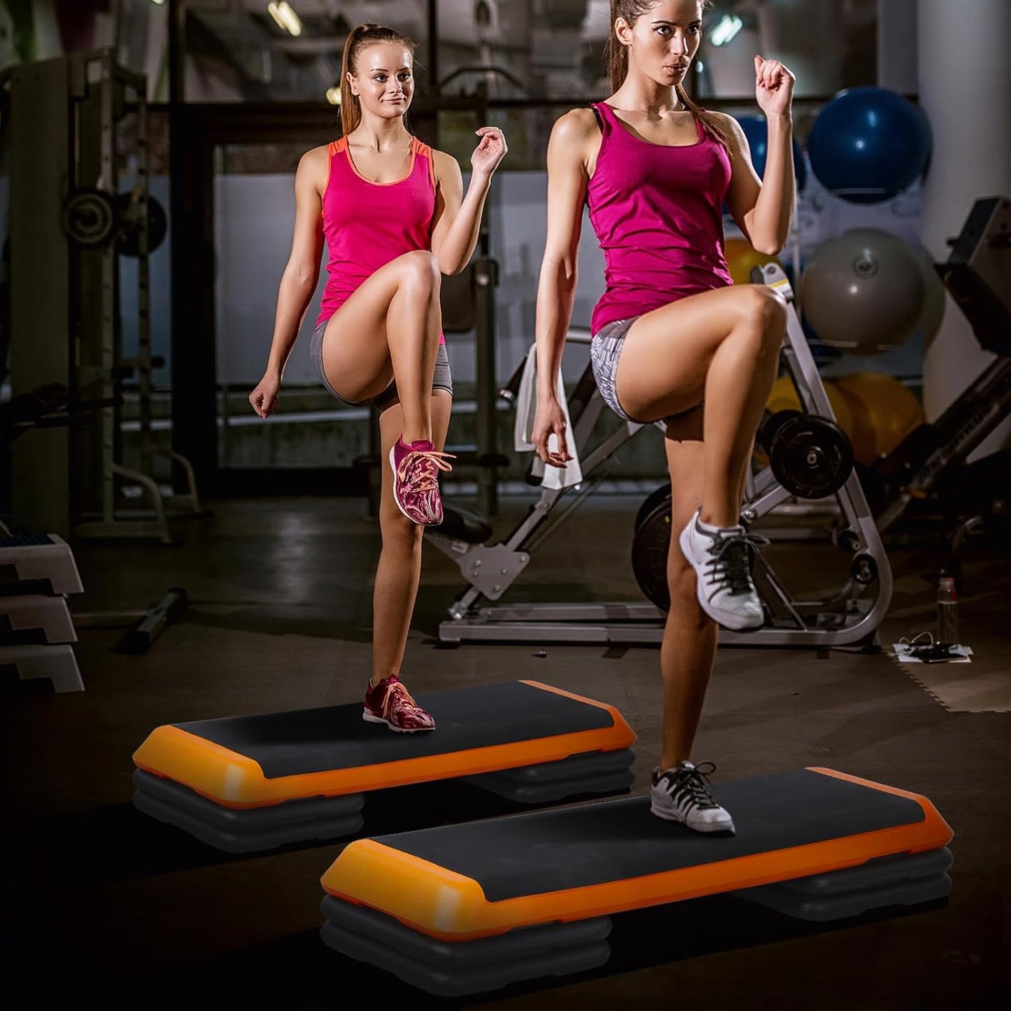 ZENY 43'' Exercise Aerobic Step Platform Adjustable Workout Step with 4 Stackable Risers, Aerobic Steppers for Exercise at Home Gym Cardio Strength & Training (Orange)
