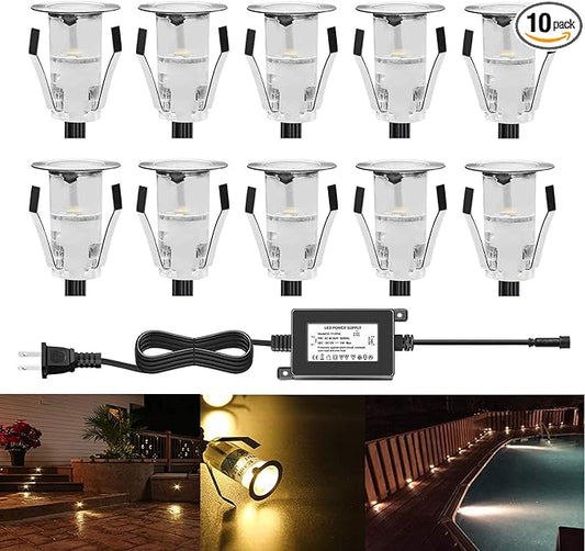 LED Deck Lights, 0.7" Tiny Deck Driveway Light Dock Path Step Road Light Warm White IP67 Waterproof Outdoor and Indoor Decoration Security Lighting (Pack of 10)