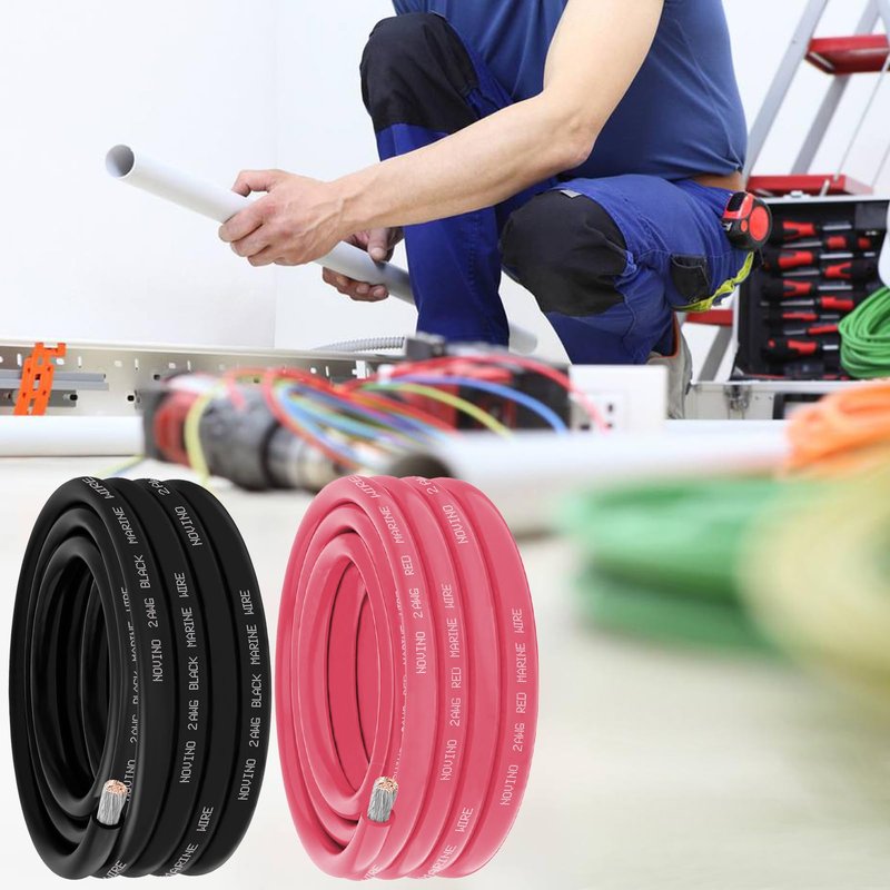 2 Gauge Marine Wire Include 2AWG 5FT Red & 5FT Black,2 Gauge Marine Grade Wire Tinned Copper Boat Cable for Automotive Boat Speakers Lighting Solar Outdoor RV Camper Trailer