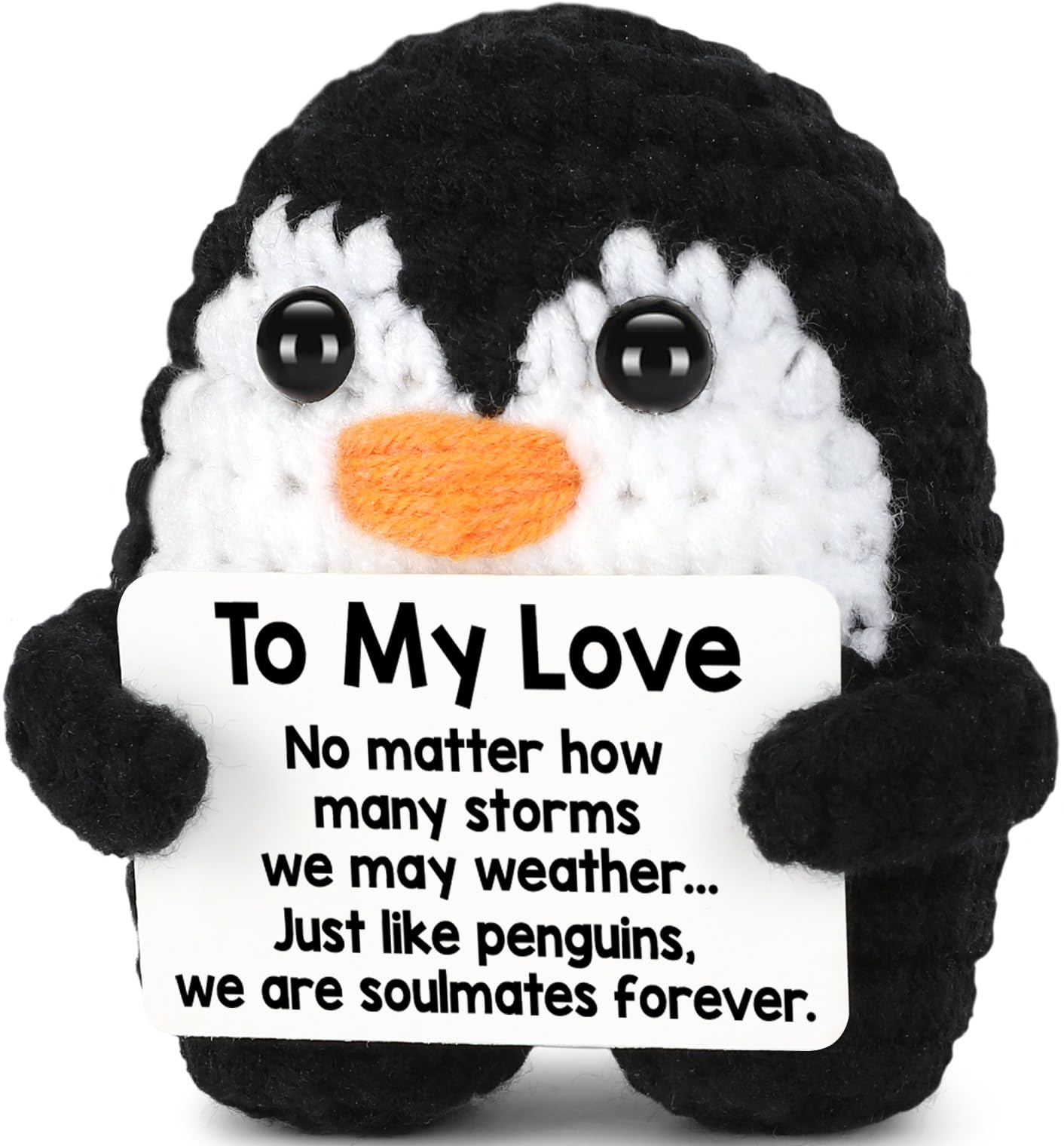 Positive Crochet Penguin, Mini Funny Brithday Galentines Valentines Gifts for Women Men Teens Boys Girls, Inspirational Appreciation Gifts for Coworker Friend Sister Her Him, Emotional Positive Decor