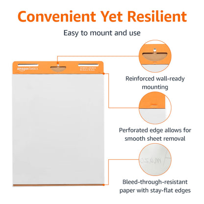 Amazon Basics Sticky Easel Pads for Presentations, 25 x 30 Inch, White, 2 Count