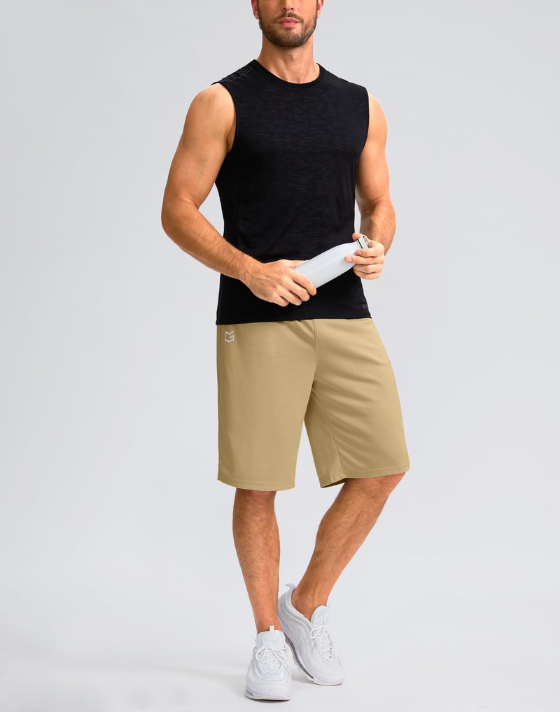 G Gradual Men's Athletic Shorts with Pockets 9" / 11" Long Basketball Shorts Lightweight Quick Dry Gym Workout Shorts for Men(Khaki,M)