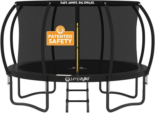 JUMPZYLLA Trampoline Outdoor 8FT 10FT 12FT 14FT 15FT 16FT with Enclosure and Ladder, ASTM Approved Recreational Trampoline for Kids and Adults, Anti-Rust Coated Frame (Yellow, 15FT)