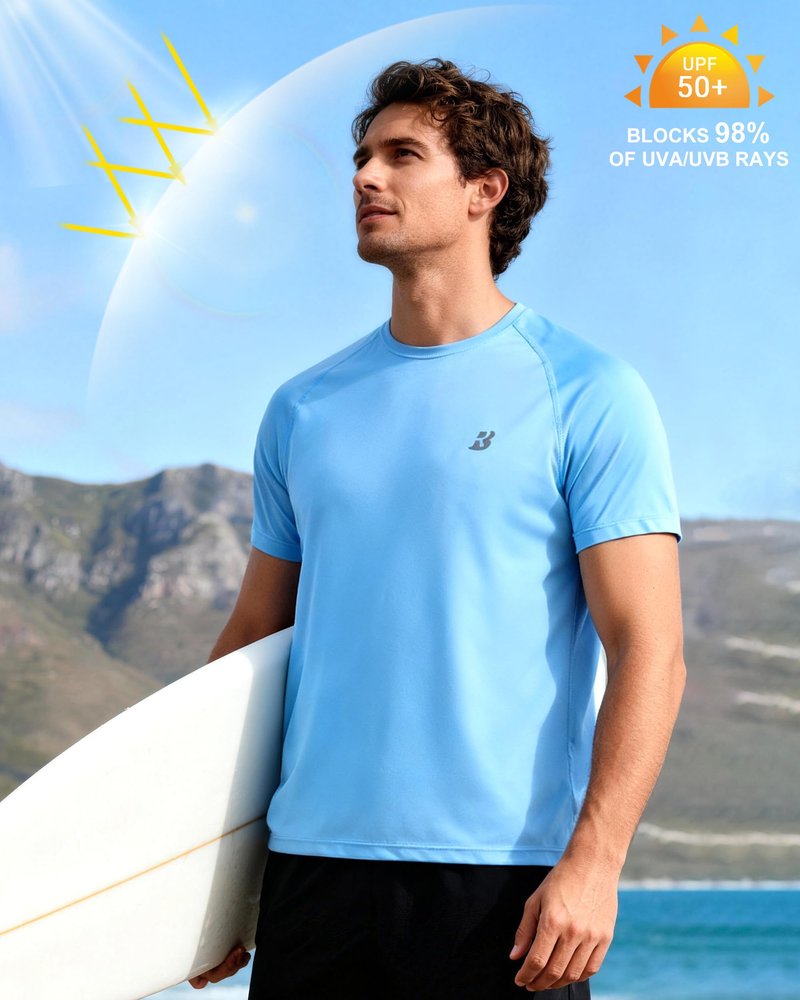 Roadbox Men's Rash Guard Short Sleeve, UPF 50+ UV Sun Protection Swim Shirts, Quick Dry Lightweight Water Surf Beach T-Shirt