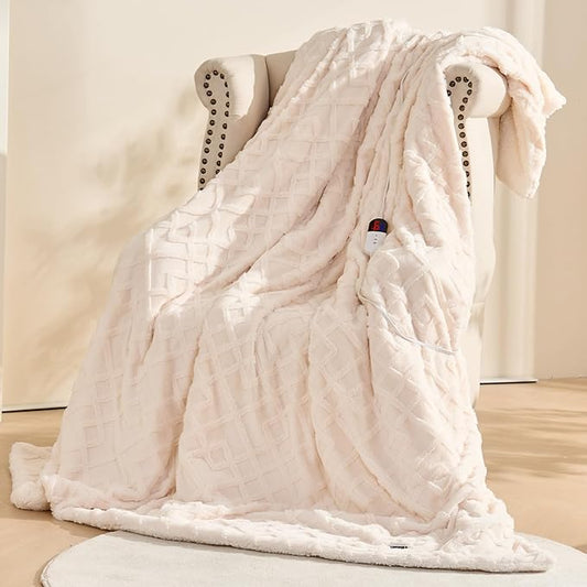 SnugLife Electric Blanket Queen Size,84" x 90" Heated Blanket with Dual Control,10 Time Settings & 6 Heat Settings,Fast Heating Blanket with Overheat Protection & ETL Certification(Cream)