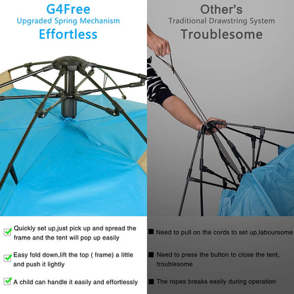 G4Free Deluxe XL Pop Up Beach Tent, 3-4 Persons Easy Setup Sun Shelter Canopy with UPF 50+ UV Protection Extral Wide 70.9 in