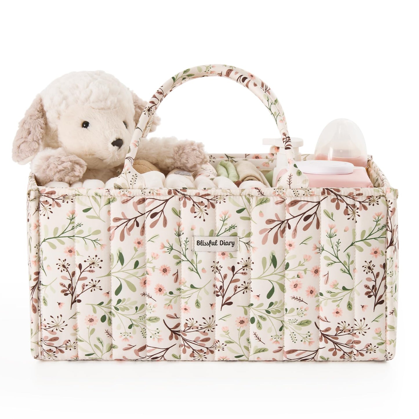 Blissful Diary Floral Diaper Caddy Organizer, Stylish Nursery Storage Basket, Gift for Baby Shower, Baby Registry Must Have, Newborn Essentials, Pastoral Daisy
