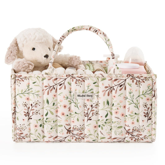 Blissful Diary Floral Diaper Caddy Organizer, Stylish Nursery Storage Basket, Gift for Baby Shower, Baby Registry Must Have, Newborn Essentials, Pastoral Daisy