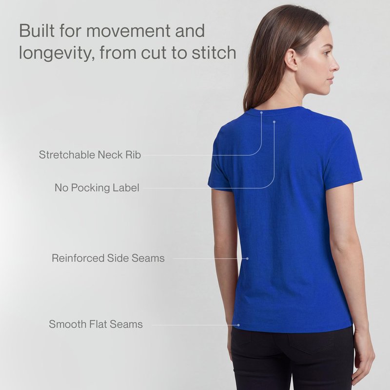 KHOR Womens T-Shirts - Premium 100% Cotton Crew Neck Tee, Classic Tee, Ultra-Soft, Breathable, Everyday Essential, Blue, Small