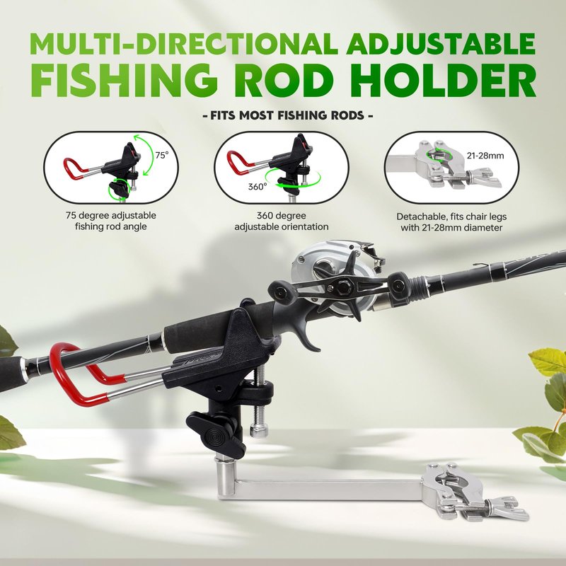 FUNHORUN Fishing Chair with Rod Holder, Folding Heavy Duty Ice Fishing Camping Chair with Liftable Cooler Bag, Cup Holder, Adjustable Legs
