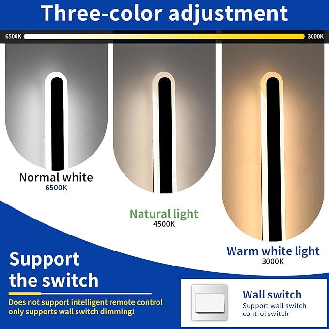 2 Pack 39.3inch Long Outdoor Led Wall Lights, IP65 Waterproof Black Outside Porch Sconces, 3 CCT 3000K/4500K/6000K, 36W, Oval Modern Exterior Wall Lighting for Garage, Patio, House, Garden
