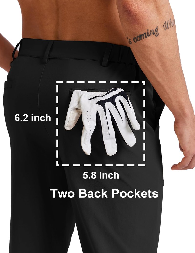 COOFANDY Mens Dress Pants Stretch Golf Pants Lightweight Casual Work Pants with Elastic Waistband (Black, 32W32L)
