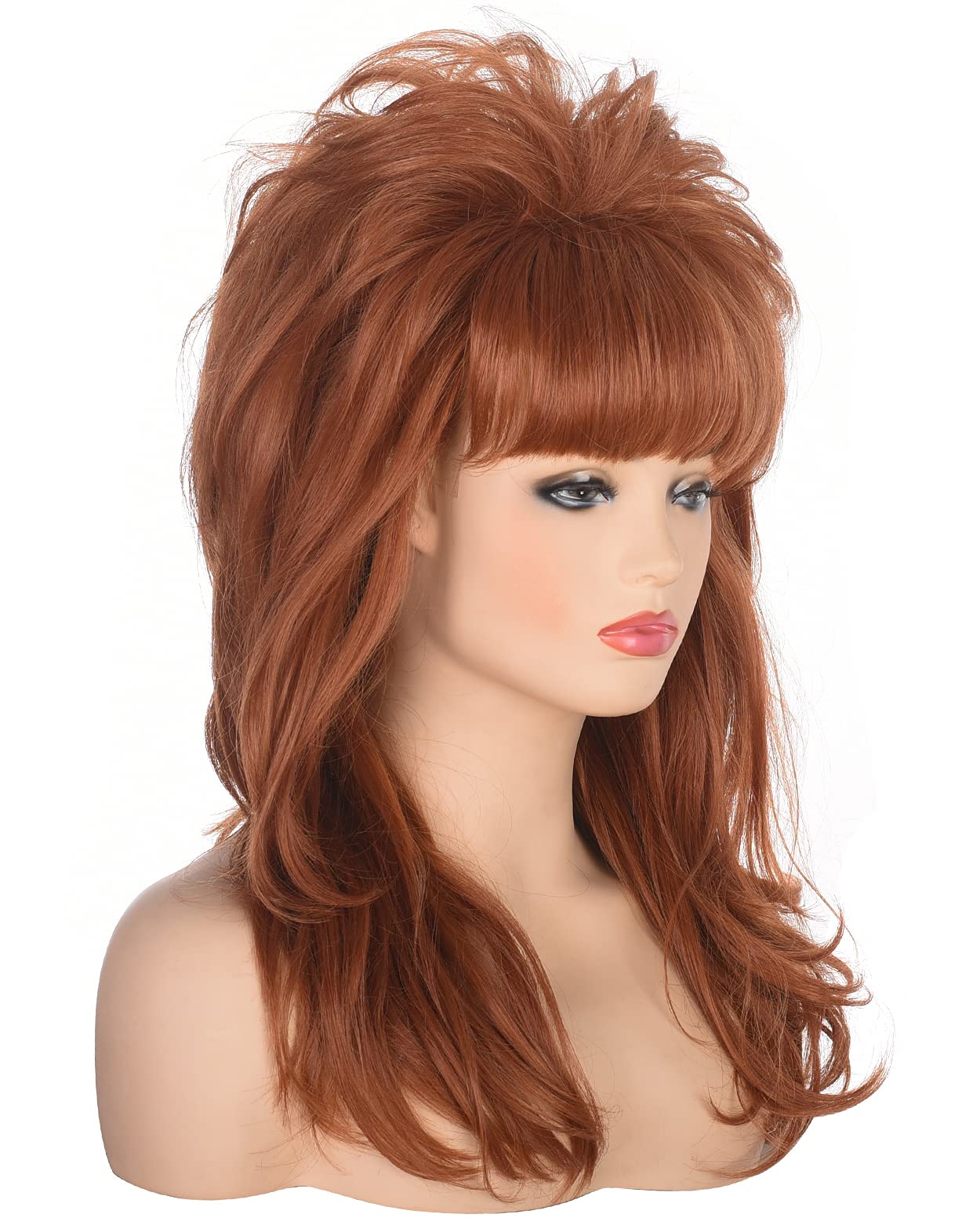 AMZCOS 80s Women Beehive Wig Long Wavy Ginger Bouffant Synthetic Hair Wigs for Married Housewife Big Red Vintage Costume Cosplay Halloween Party